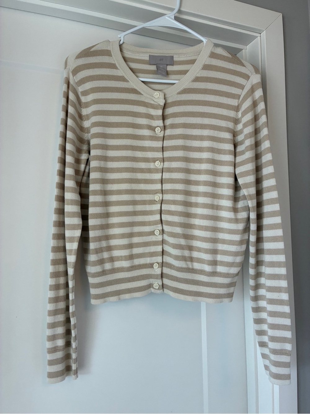 H&M Cream and Tan Striped Button-Front Cardigan